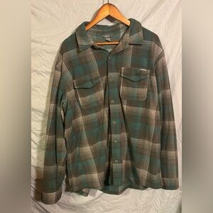 Eddie Bauer Green and Gray Plaid Fleece Button-down Shirt